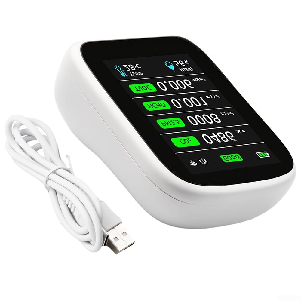 Monitor della qualità dell'aria per casa, sensori rilevatori d'aria interni per umidità di temperatura PM2.5 HCHO, 6 in 1 con app TVOC NDIR, allarme acustico alimentato a batteria
