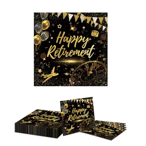 GlamRays 20 Stück Schwarz-Gold-Servietten für Partys, Feiern und den Ruhestand