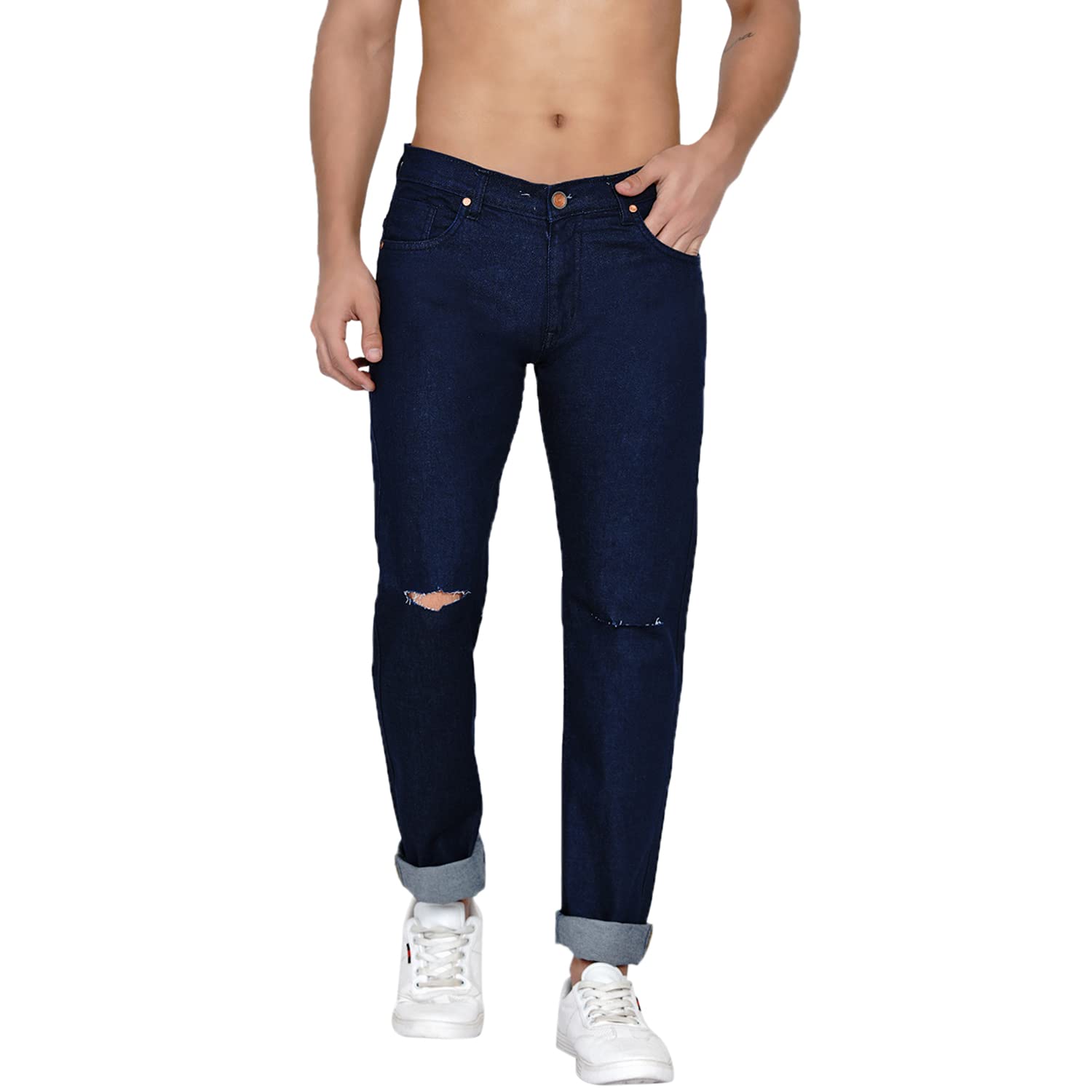 DAIS Men's Slim Fit Mid-Rise Slash Knee Stretchable Black Jeans