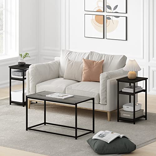 Image of Furinno Just 3-Tier Metal Frame End Table with Storage Shelves, 2-Pack, Espresso