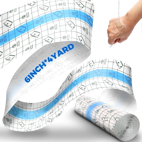 BFONS Tattoo Aftercare Waterproof Bandages Roll 6 Inch x 4 Yard, Transparent Tattoo Cover Up Tape Second Skin Film Wrap Tattoo Supplies for Healing Protective Clear Sterile and Safe Bandages