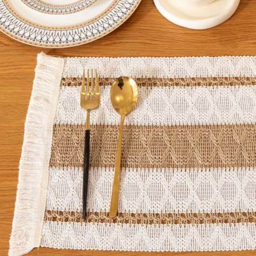 Image of HomeCloud Croshia Woven Table placemat - Heat Resistant, Washable Table Decoration for Dining, Office, Kitchen, Hotel, and Home (Rec White Beige, Set of 2)