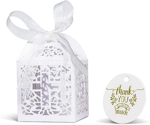 Miniatura 9 de Juego de 50 cajas de regalo con corte láser para bodas y fiestas con lazo