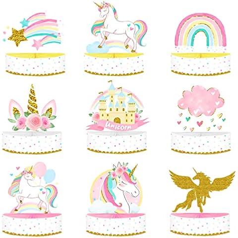 NICROHOME 9PCS Unicorn Party Decorations, Rainbow Honeycomb Decorations for Table, Table Centrepiece for Girls Birthday Party, Baby Shower Decorations Cover