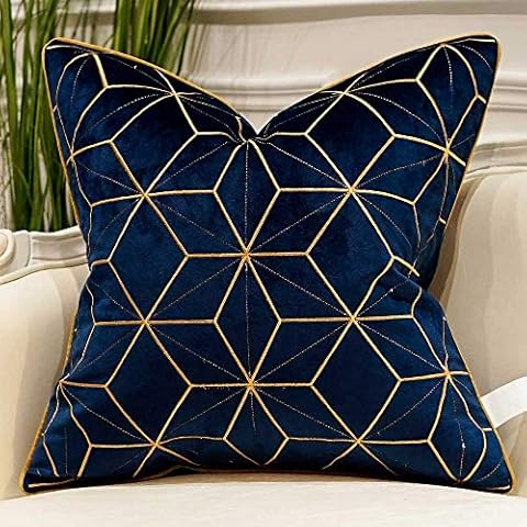 Avigers 18 x 18 Inches Navy Blue Gold Plaid Cushion Cases Luxury European Throw Pillow Covers Decorative Pillows for Couch Living Room Bedroom Car Cover