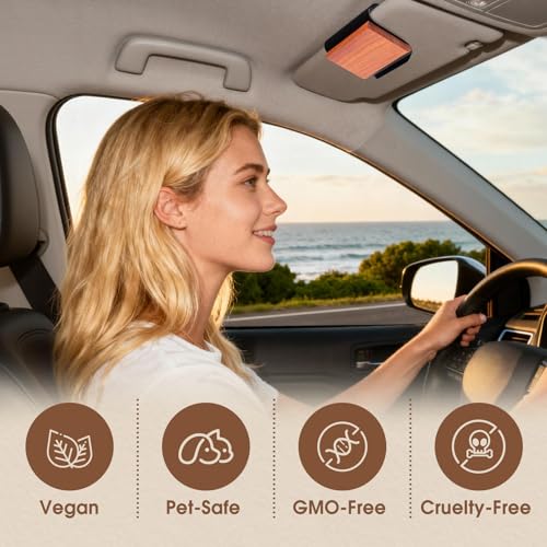 Image of Car Air Freshener - 3 Pack (Amber-Teak-Pine) Wooden Air Freshener, Natural Essential Oil Scents - Metal Clip Included