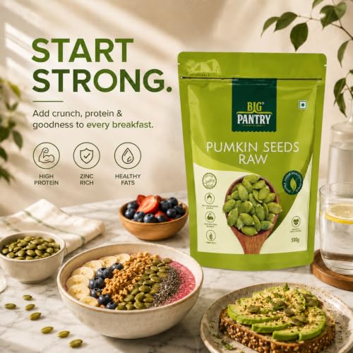 Image of Big Pantry Pumpkin Seeds 500g | Raw Pepitas | Rich in Protein, Fiber, Zinc & Antioxidants | Healthy Superfood for Immunity Support & Weight Management | Natural Seeds for Snacking, Salads & Smoothies