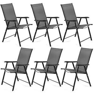 Yaheetech 6er Set Gartenstühle, Hochlehner Klappstühle Terrassenstühle mit Rückenlehne & Armlehnen, Klappbare Outdoor-Stühle Essstühle bis 150 kg Belastbar Schwarz