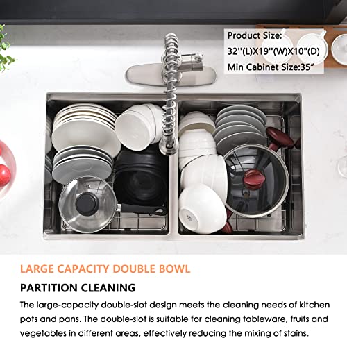 32 Inch Undermount Double Bowl Kitchen Sink Stainless Steel-Hachenl 32×19 Workstation Undermount Kitchen Sink Brushed Nickel Stainless Steel Kitchen Sink 10 Inch Deep 50/50 Double Bowl Kitchen Sink #TOP3