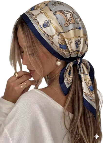 Image of Satin Square Head Scarf for Women, Floral Printed