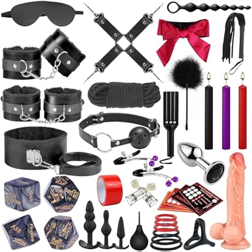 Sex Toys BDSM Restraints Dildo, 36Pcs Kit Bondage Gear and Accessories for Adult Women and Couples (Blcak)