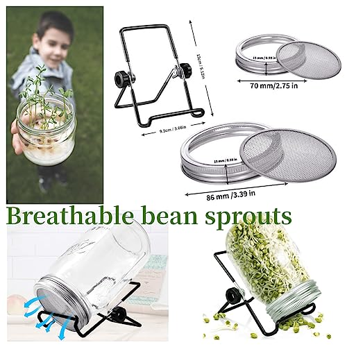 Lulonpon 4 Sprouting Jar Kit, Wide Mouth Quart Mason Jars With Stainless Steel Screen Sprout Lids, 86Mm,1000Ml,Stand,Tray And Canning Brush,Seed Sprouter Set For Growing Broccoli, Alfalfa, Mung Bean #TOP3