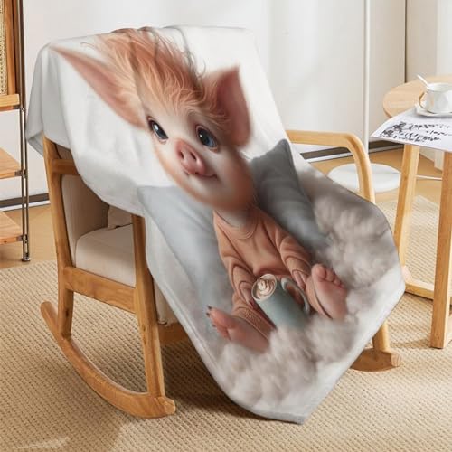 Couverture mignon cochon en flannel douce 130x180cm pour canapé