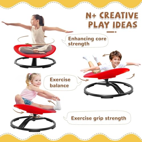 Zhenx Spinning Chair for Autistic Kids (Ages 3-18) - 220lbs Capacity Sensory Swivel Seat - Sensory Toy for Teens with ADHD/Autism - Sit & Spin Calming Gift to Improve Focus & Body Balance (Red) — view 3