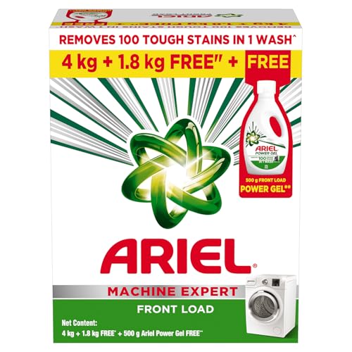 Image of Ariel Matic Machine Expert Detergent Powder Front Load - 4Kg + 1.8kg + 500g Liquid free | Removes 100 Tough Stains in 1 wash | Specially Designed for Washing Machines | Fresh Fragrance