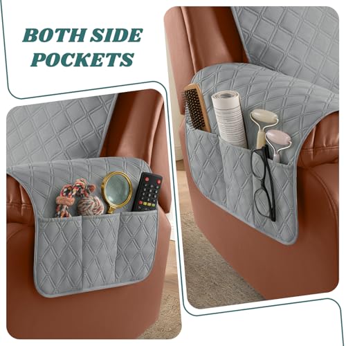 Image of Ruaozz Waterproof Loveseat Recliner Cover with Console Non-Slip Reclining Couch Covers Split Sofa Slipcovers with Elastic Straps Furniture Protector for Kids, Dogs, Pets (Light Grey, 2 Seater)