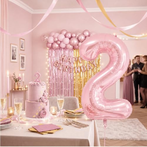 Image of Number Balloons Pink Party Balloon - Giant Number 2 Balloon, 40 Inch Large Balloon, Birthday Decorations for Women, Birthday Balloon for Anniversary Baby Shower Princess Party Decorations