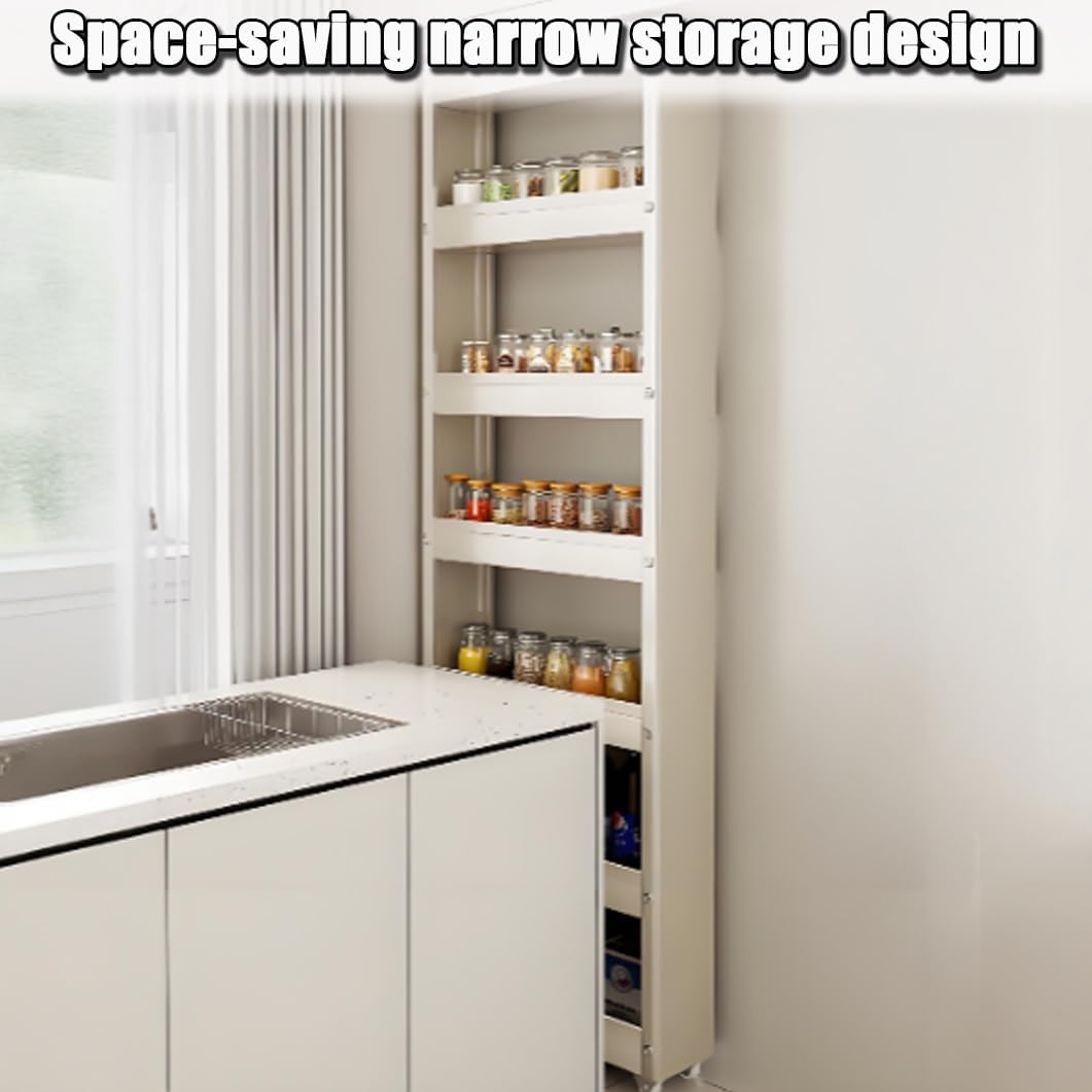 YVYKFZD Rolling Spice Rack, 3/4/5/6/7 Tier Slim Storage Cart, Kitchen Rolling Cart with Wheels, Metal Narrow Standing Shelf Organizer, for Dining Room, Small Spaces(4.7"x15.7"x27.5")