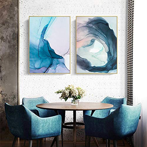 Peinture sur toile abstraite aquarelle bleu fleurs affiches impressions salon 50x70cm