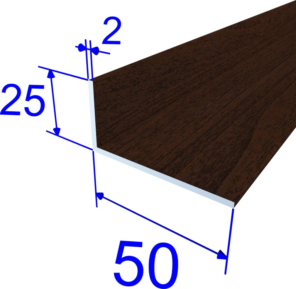 FaiX3.it - Perfil angular en L 50x25x2 mm de aluminio, efecto madera nogal N102R, longitud 2000 mm