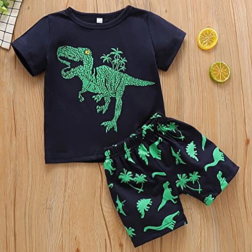 Kids Boys Crewneck Cotton 𝐏a𝐣ama Set Short Sleeve 𝐏a𝐣amas with Shorts 2 Piece 𝐋oun𝐠ewear Cute Dinosaur 𝐒lee𝐩wear2