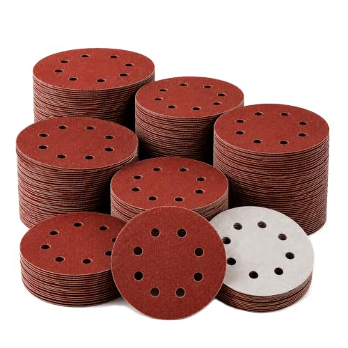 Image of 300PCS 5 inch Hook & Loop Sanding Discs, 8 Hole, P40-P400 Assorted | random orbital sander pads, wood metal automotive finishing, workshop sanding supply kit