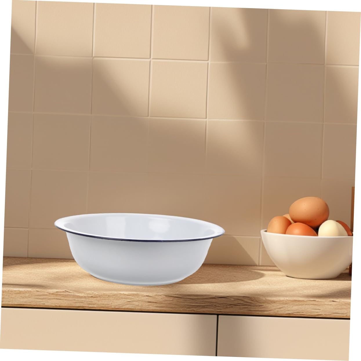 Tazón Esmaltado Blanco 2 Piezas de Gran Capacidad para Cocina