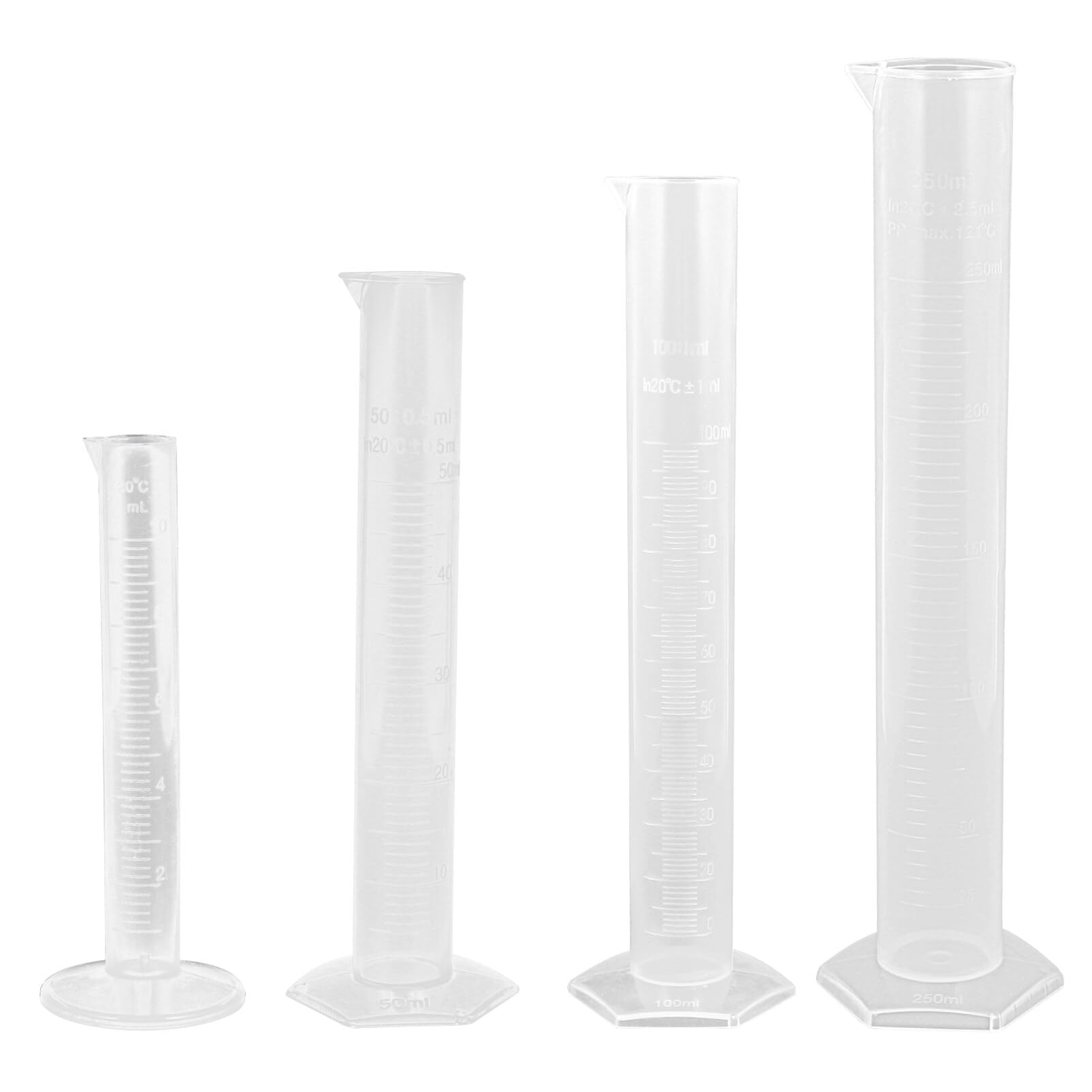 Baluue Messzylinder Kunststoff 250Ml Transparent Mit Sechseckiger Basis Für Präzise Flüssigkeitsmessungen Im Labor Bei Aromatherapie Bier Und Wein Herstellung 4Er Set