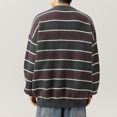 Striped Crew Neck Sweater Men Color Block Pullover Sweater Loose Fit Knit Sweater Casual Long Sleeve Pullover3