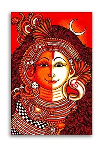 Tamatina Kerala Mural Art Canvas Painting | Ardhnarishwar Mahadev | Traditional Art Unframed painting for Home decor|size - 36X24 Inches.c95