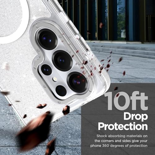 Image of Magnetic Case for Samsung Galaxy S26 Ultra [Compatible with Magsafe] [Bling Glitter Fluorescent Design] [1 Screen Protector] Slim Translucent Matte Case for Galaxy S26 Ultra 6.9 inch, White