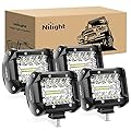 Nilight 4PCS LED Pods 4Inch 60W Triple Row Flood Spot Combo 6000LM Light Bar Driving Fog Lights Led Off Road Lighting for Trucks Pickup Jeep ATV UTV SUV Boat Light