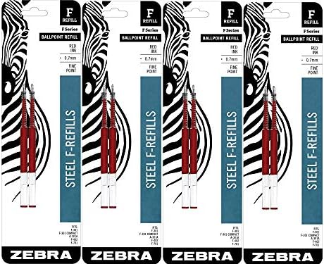 Zebra Pen F-Series Ballpoint Stainless Steel Pen Refill, Fine Point, 0.7mm, Red Ink, 8-Count image 2