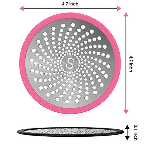 STAN BOUTIQUE Shower Drain Hair Catcher Strainer Trap Cover Stopper Protector - Stainless Steel and Silicone, Suitable for Flat Shower Drains - 2 Pack