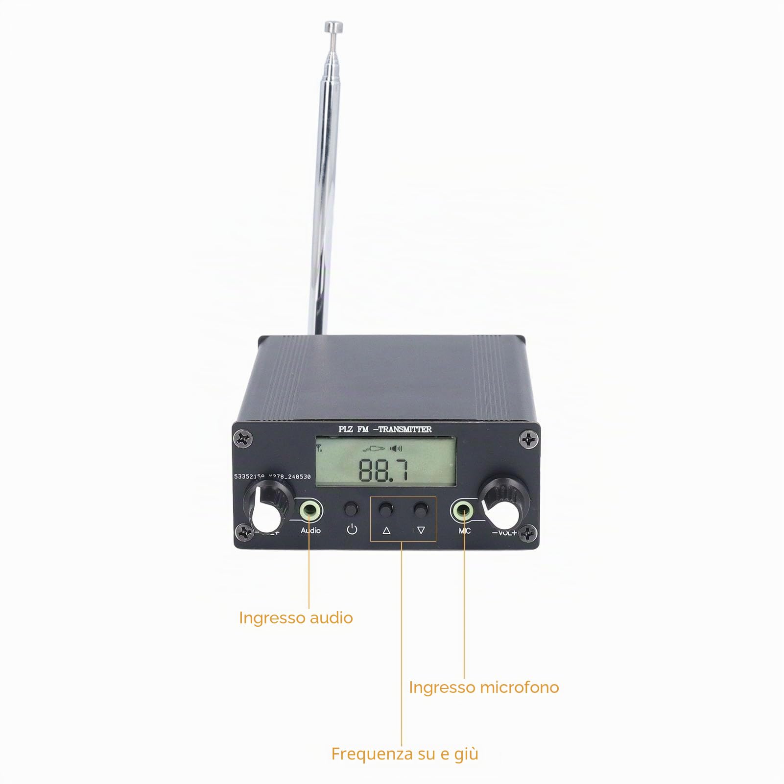 Naroote Trasmettitore FM Stereo, Trasmettitore Trasmissione FM DC12V, Stazione Radio a Lungo Raggio con Jack Audio per Microfono da 3,5 Mm e Portata 76-108 MHz per Teatri, Case