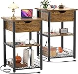 Cyclysio Nightstand Set of 2 with Charging Station, End Table Side Table with USB Ports and Outlets,