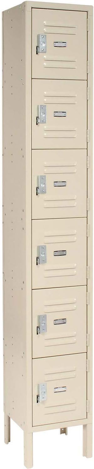 Global Industrial Capital 6-Tier 6 Door Box Locker with Padlockable Finger Pull Friction Hasp, Steel, 12" W x 12" D x 78" H, Tan Powder Coat, Assembly Required