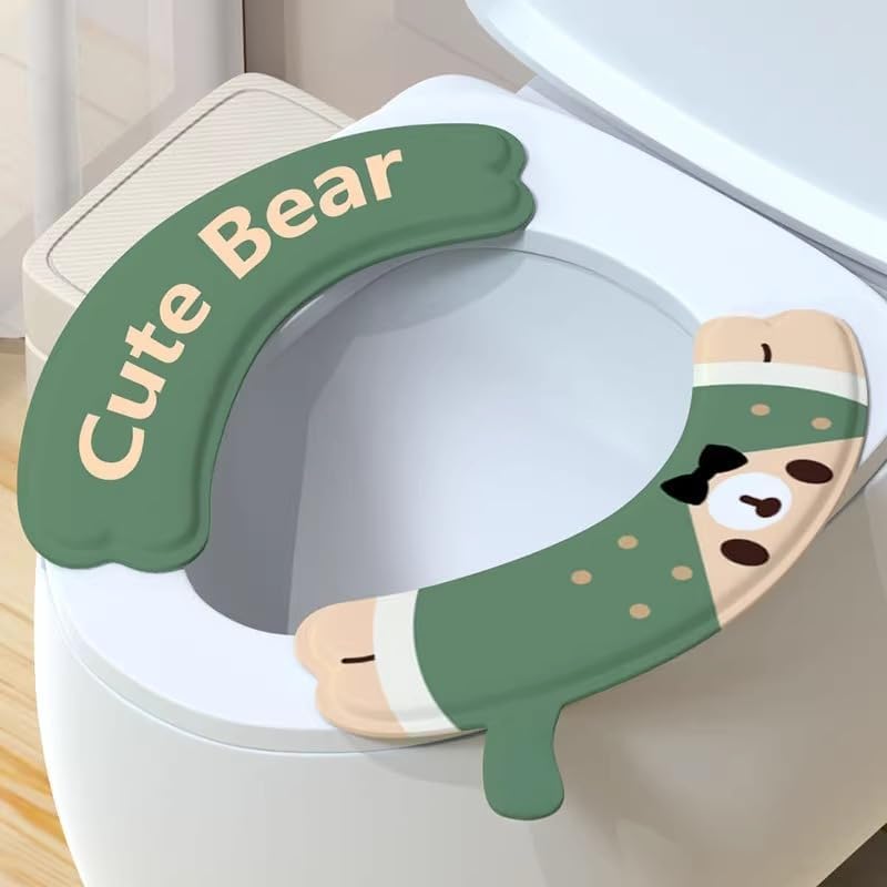 Cartoon Styled EVA Toilet Seat Cover Waterproof Material with Non Slip Base and Dependable Fastener for Common Toilet Types (bear)