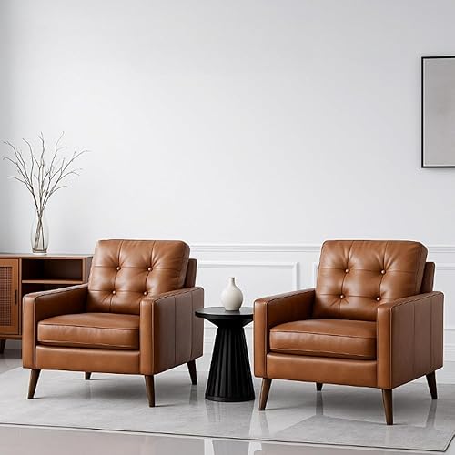 Miniatura 10 de Wahson Sillas de oficina con reposabrazos de poliuretano con respaldo copetudo, cómodo sofá individual tapizado, moderno de mediados de siglo con