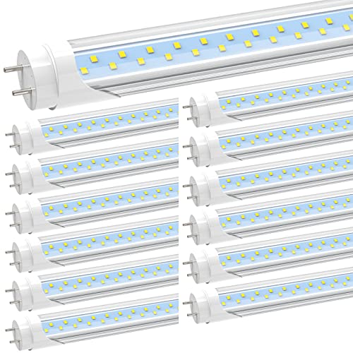 JESLED 4FT T8 LED Type A+B Tube Light Bulbs 24W 5000K 3200LM Plug and Play or Ballast Bypass 4 Foot T12 LED Replacement for Flourescent Tubes Dual-end Power Clear Warehouse Shop Lights (12-Pack)