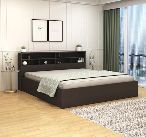 Image of DesignFit Engineered Wood King Size Bed with Box Storage | Wooden Double Bed Cot Palang Furniture for Bedroom Living Room (Wenge Finish) |1 Year Warranty