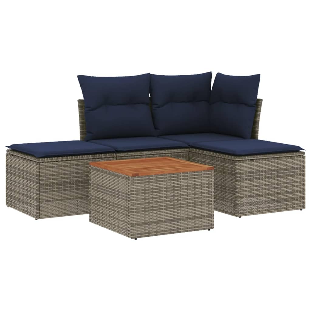 Canapé de jardin résine tressée modulable gris 5 places avec rangement