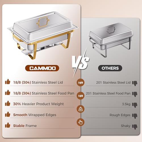 4 Pans Gold 18/8 (304) Stainless Steel 4 Pack Chafing Dishes for Buffet 9QT Stackable Chafing Dish Buffet Set Food Warmer, Food Warmers for Parties Buffet Catering Events Dinners-RG404 - Image 4