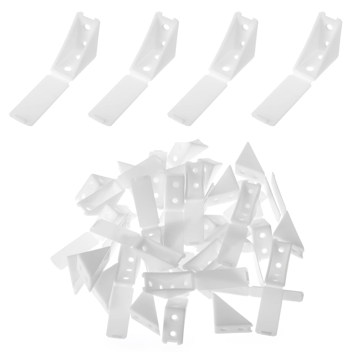 MroMax 20Pcs Plastic Corner Braces White Nylon L Shape Bracket with Cover Cap 1.57" x 1.57" x 0.87" (LxWxH) 4-Hole Right Angle Support for Repair Fixing Mending Shelf Closet Drawer Furniture