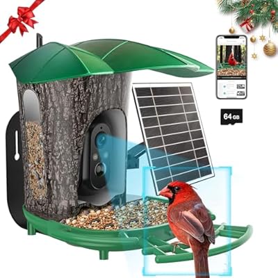 Bird Feeder with Camera Solar Powered, Birds Watcher Camera with High Resolution AI Identify Birds Species, Video Bird feeders with 180° Wide-Angle& Motion Detection,Ideal Gift for BirdLover