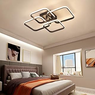 AHOUDES Modern Acrylic Ceiling Lights 4/6-Rings Pendant Lights for Living Room Bedroom Kitchen Room LED Square Chandeliers Black 3500K to 6000K (white6Rings)