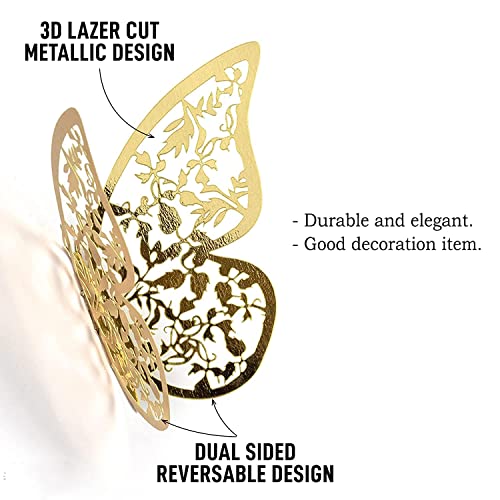 Image of 12PCS 3D Butterfly Wall Stickers for Home Decor with Adhesive Pads, Golden Mirror Effect DIY Wall Decoration for Bedroom Living Room Kids Room TV Background Wedding Birthday Party Decor