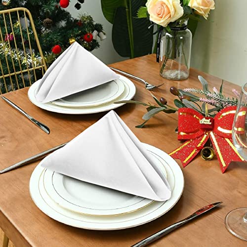 Image of Ruvanti Cloth Napkins set of 12, 18x18 Inches Napkins Cloth Washable, Soft, Durable, Absorbent, Cotton Blend. Table Dinner Napkins Cloth for Hotel, Lunch, Restaurant, Weddings, Events, Parties - White