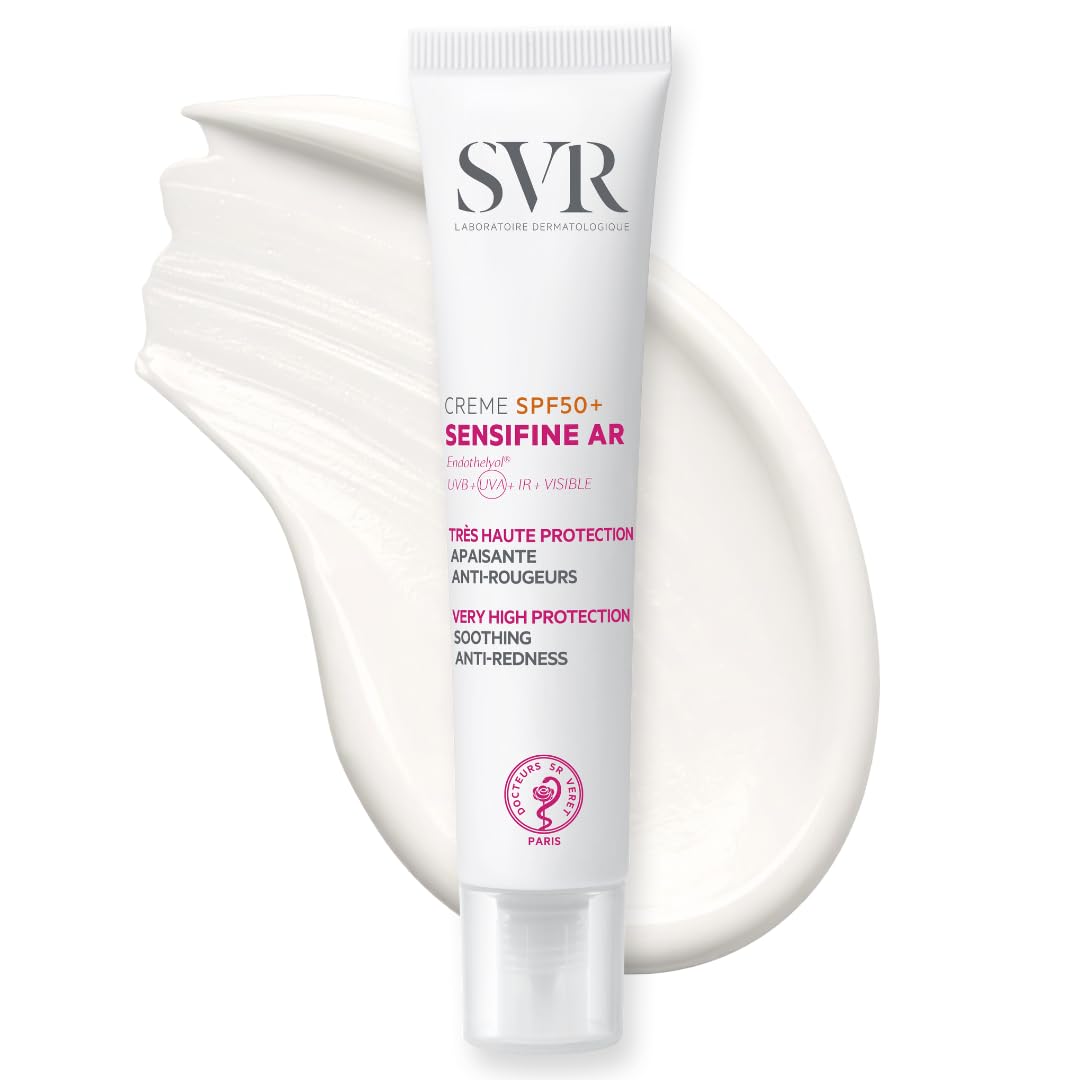SVR SENSIFINE AR SPF50+ Calming Daily SPF50 Anti-Redness Moisturizer Rosacea Sun Cream for Face, UVB/UVA Anti-Redness Sunscreen for Sensitive Skin 40ml