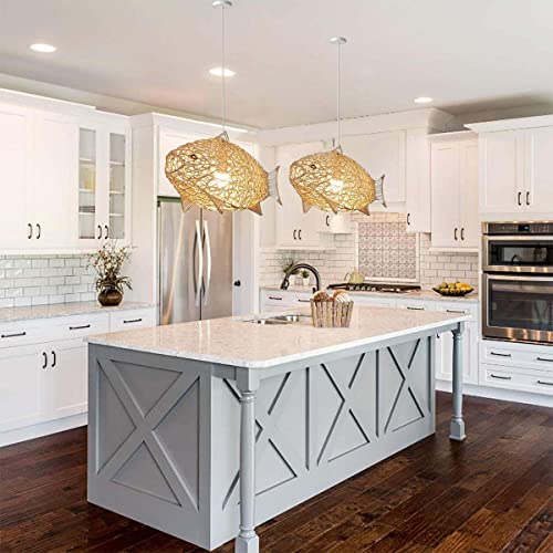 MIXL - Fish-Shaped Rattan Woven Pendant Light,1-Lights Boho Fish Lighting,Natural Weaving Wicker Light Fixture,Rustic Farmhouse Rattan Chandelier for Dining Room Living Room Bedroom Kitchen - Image 5